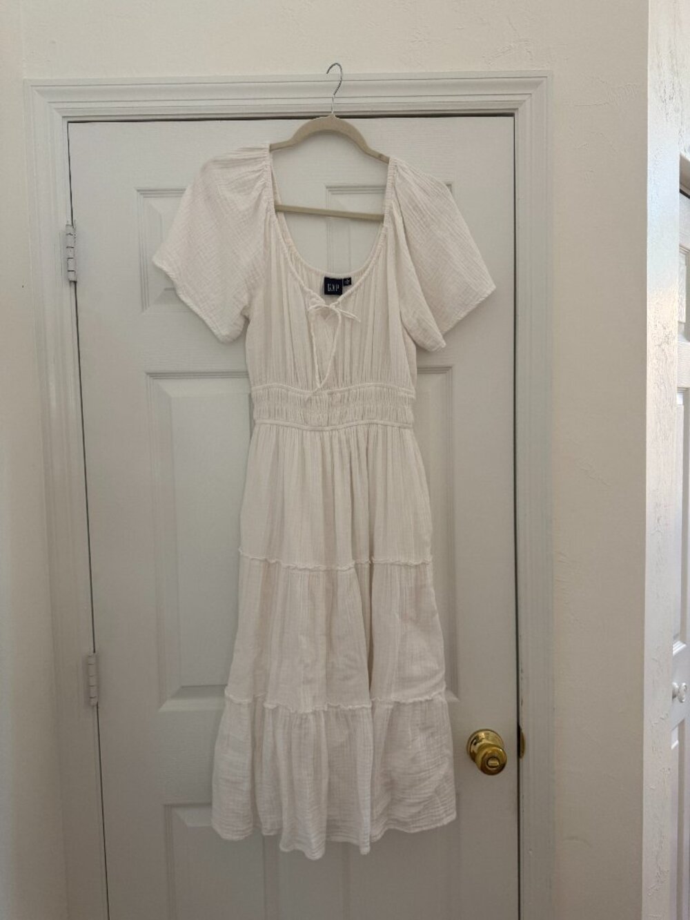 Gap White Tiered Cotton Midi Dress Medium
